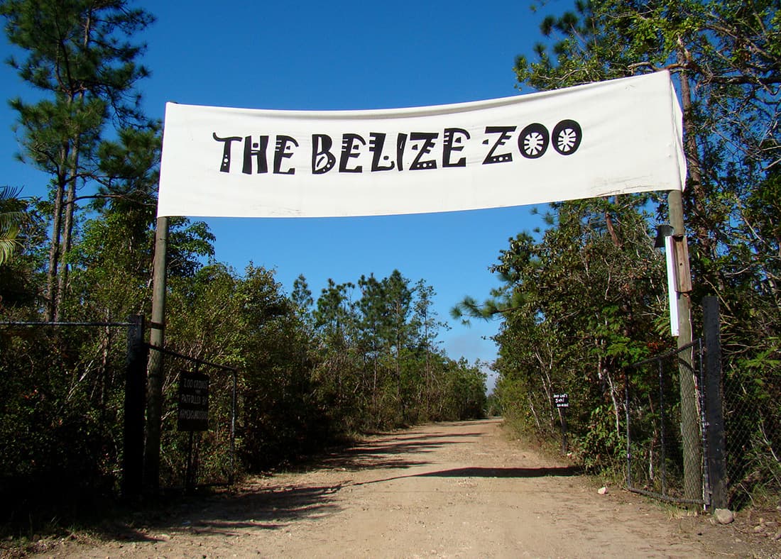 Banner sign at the entrance of The Belize Zoo.