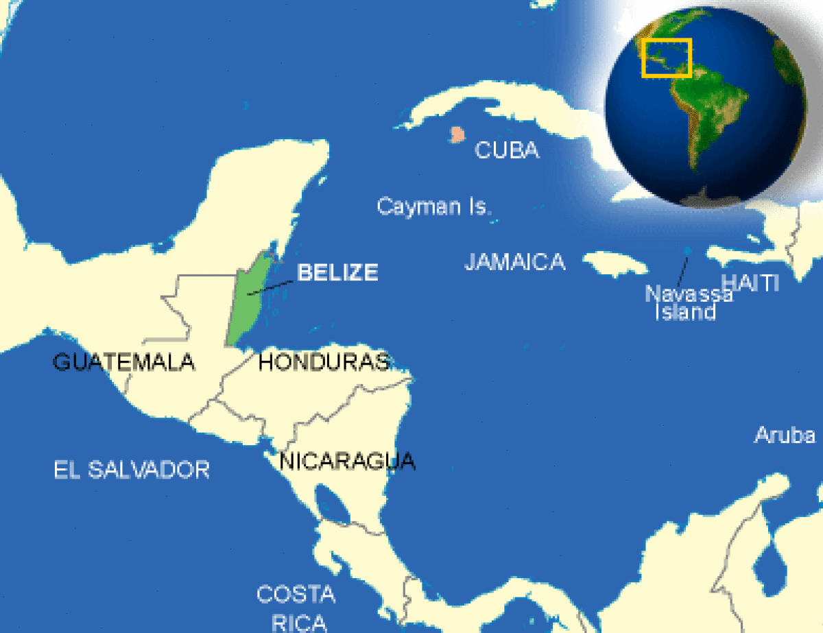 Map of Central America highlighting Belize, bordered by Guatemala and Honduras.