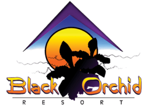 Logo of Black Orchid Resort featuring a sunset and orchid silhouette.