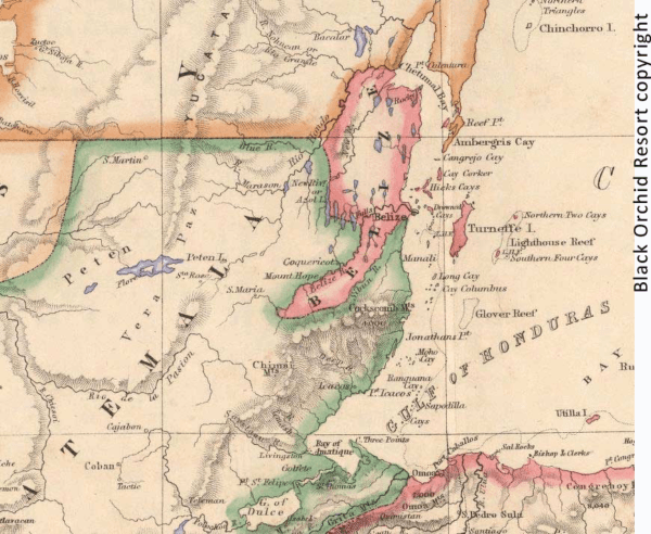 A vintage map of the coastal region of Honduras, highlighting various islands and geographical features.